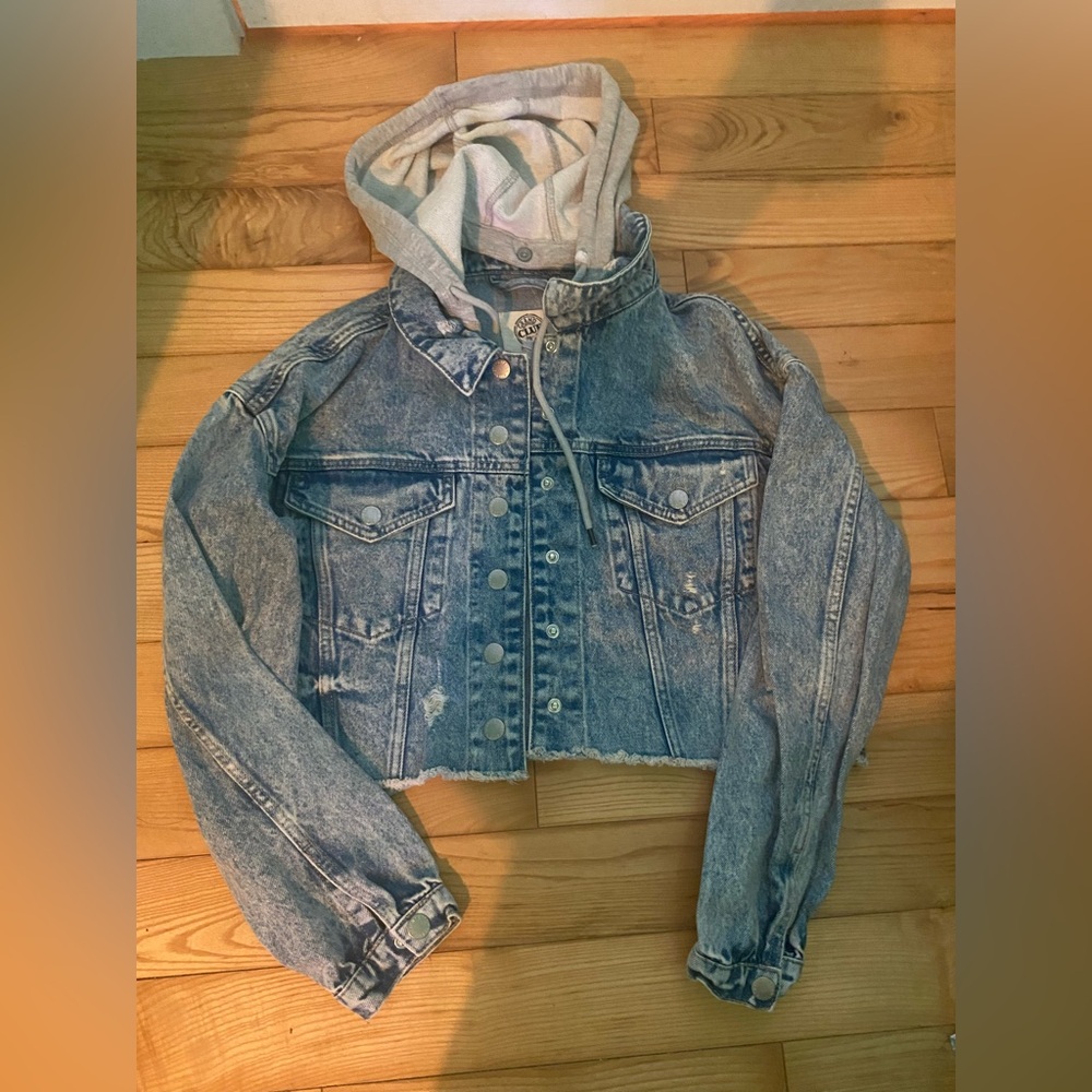 Denim Cropped Jacket with Hood